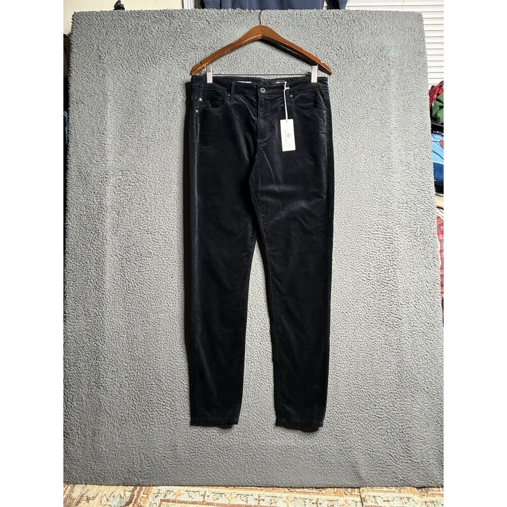 NWT AG Adriano Goldschmied Farrah High Rise Skinny Velvet Pants Size 32 Black